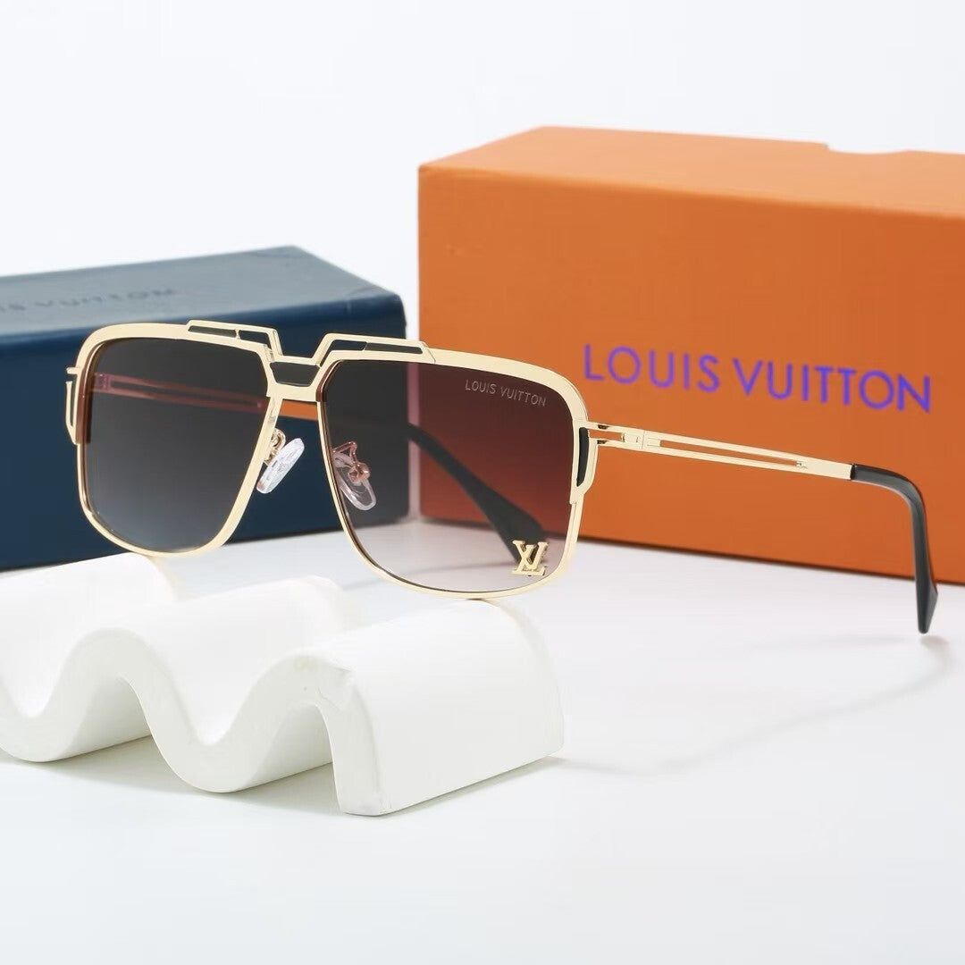 Metal Geometric Square Sunglasses with Metal Logo