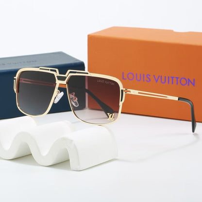 Metal Geometric Square Sunglasses with Metal Logo
