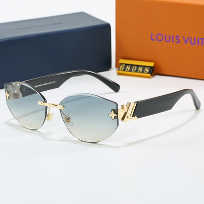 Rimless Cat-Eye Sunglasses with Side Metal Logo 68088