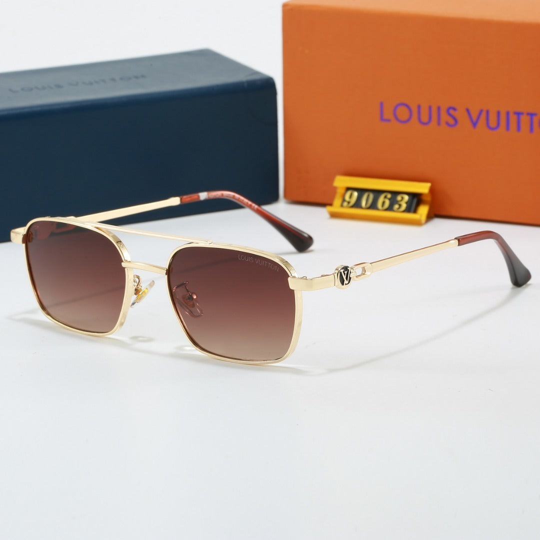 Metal Double Bridge Square Sunglasses with Metal Logo 9063