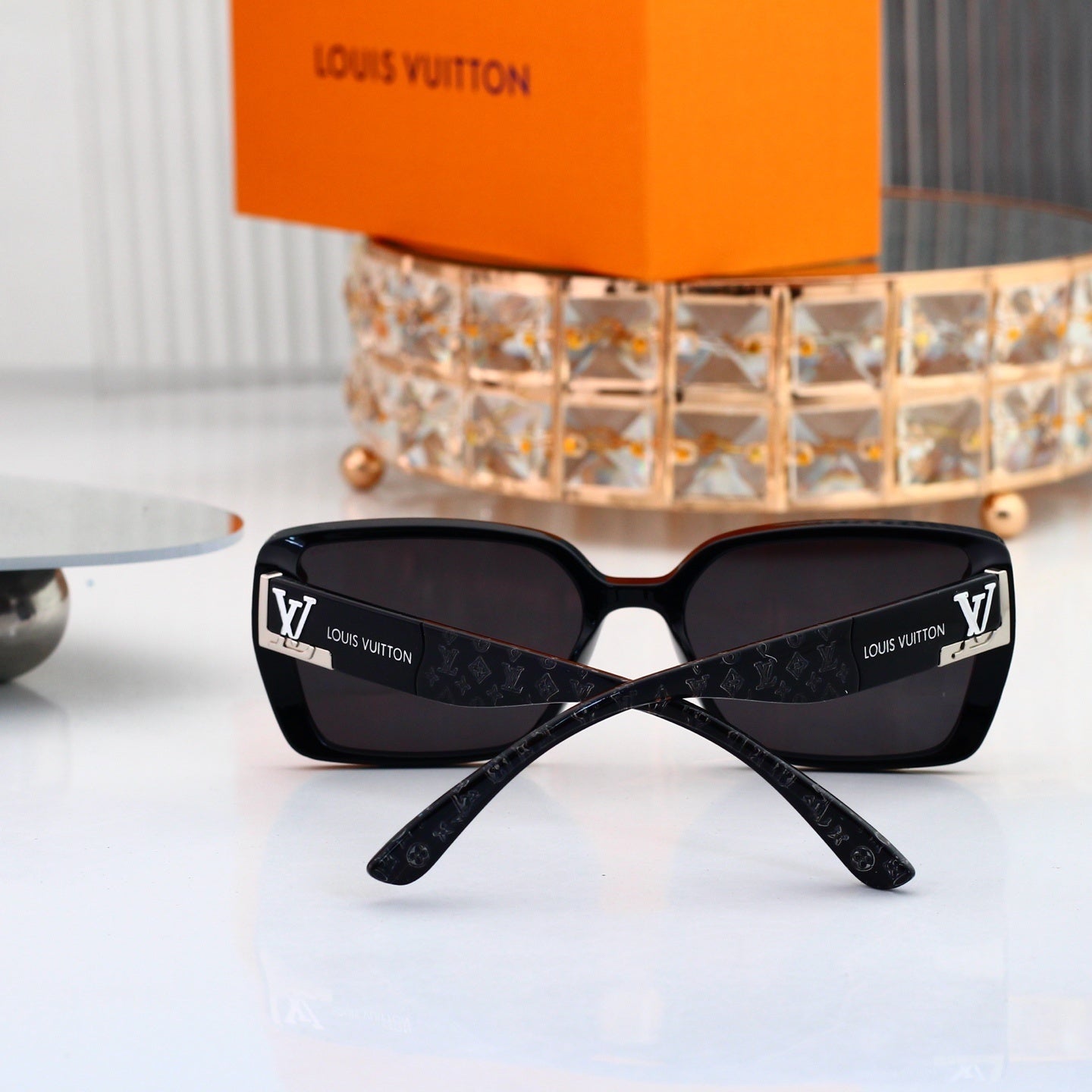 V-Logo Oversized Sunglasses with Monogram Temples (Model 3889)