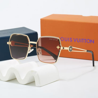 Metal Geometric Square Sunglasses with Monogram Details