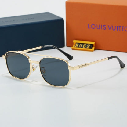 Metal Double Bridge Square Sunglasses with Monogram Temples  9062