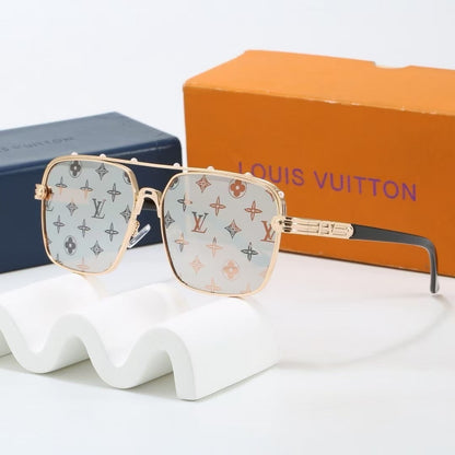 Riveted Double Bridge Metal Square Sunglasses