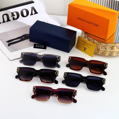 Square Frame Sunglasses with Monogram Temples and Metal Logo 3332