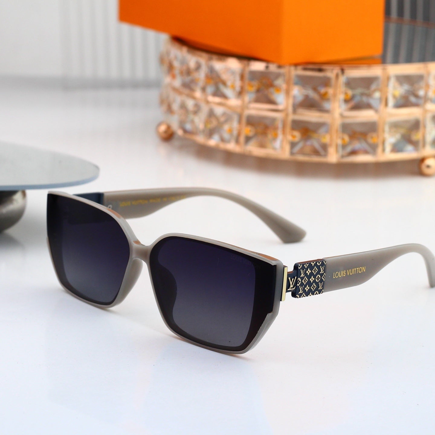 V-Logo Oversized Sunglasses with Monogram Temples (Model 3854)
