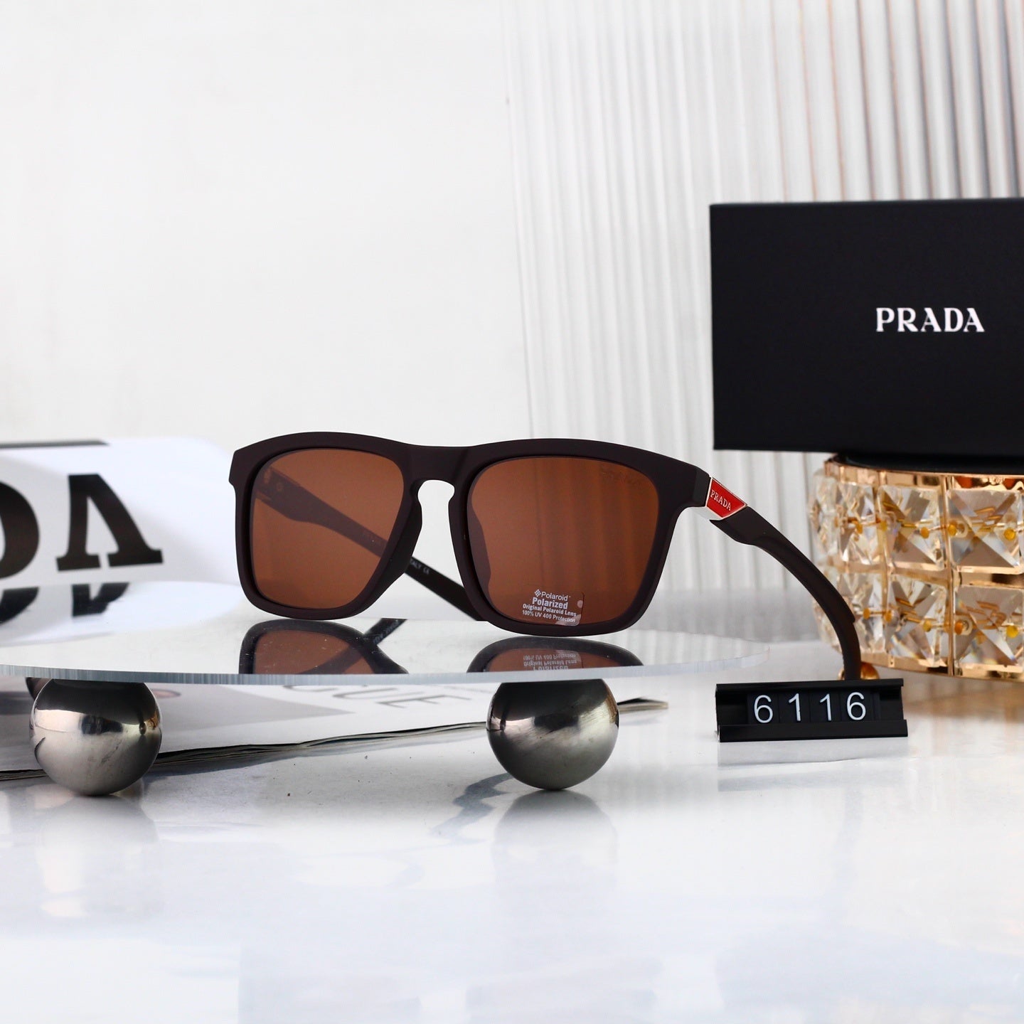 Trendy Metal Logo Polygon Sunglasses Female Stylish 6116