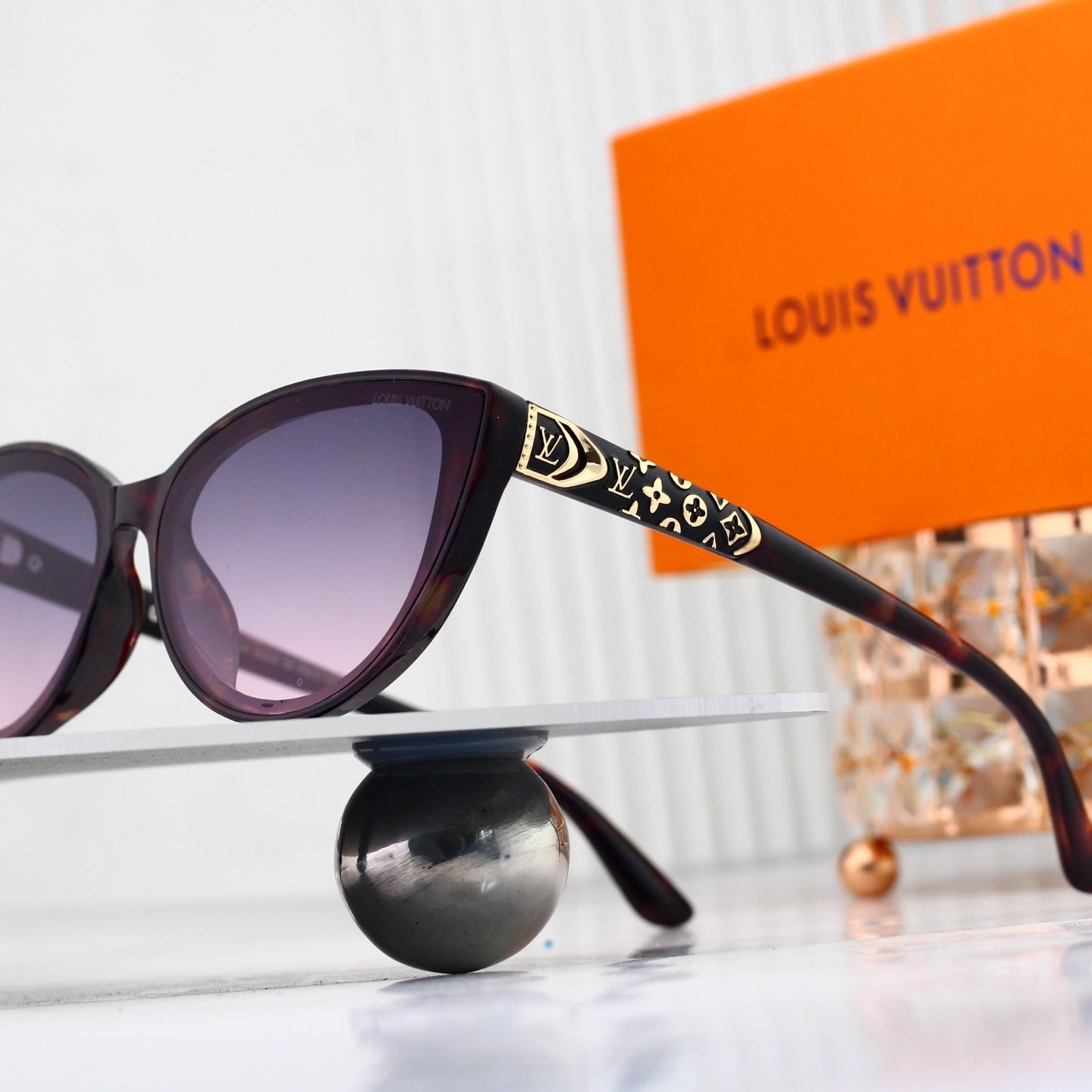 V-Logo Cat Eye Sunglasses with Monogram Temples (Model 3880)
