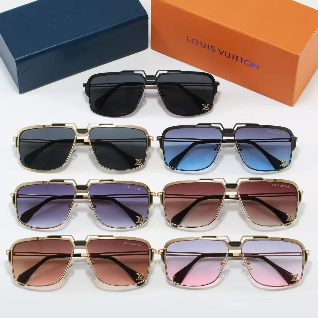Metal Geometric Square Sunglasses with Metal Logo