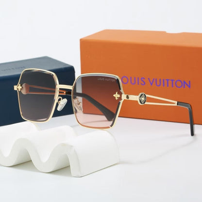 Metal Geometric Square Sunglasses with Monogram Details