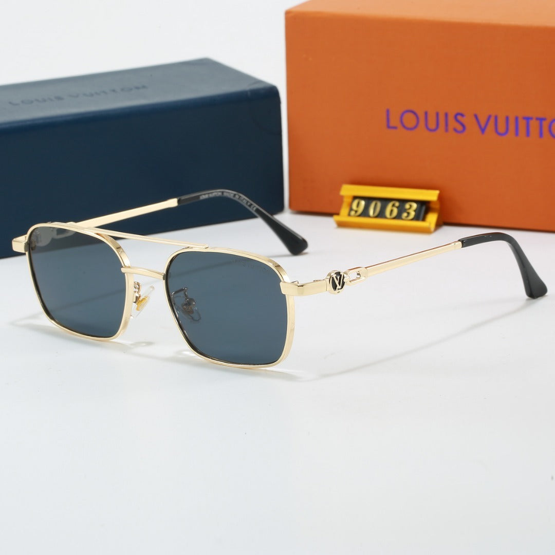 Metal Double Bridge Square Sunglasses with Metal Logo 9063