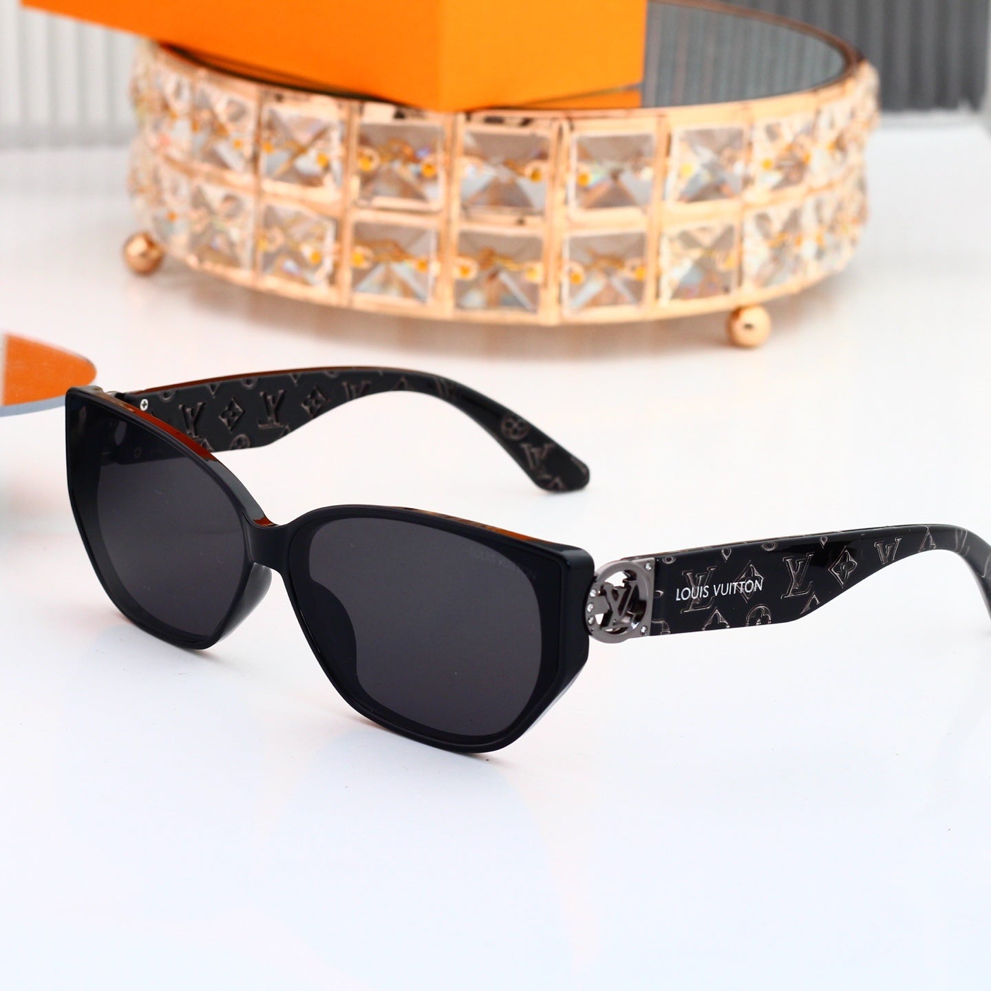 V-Logo Oversized Sunglasses with Monogram Temples (Model 3883)