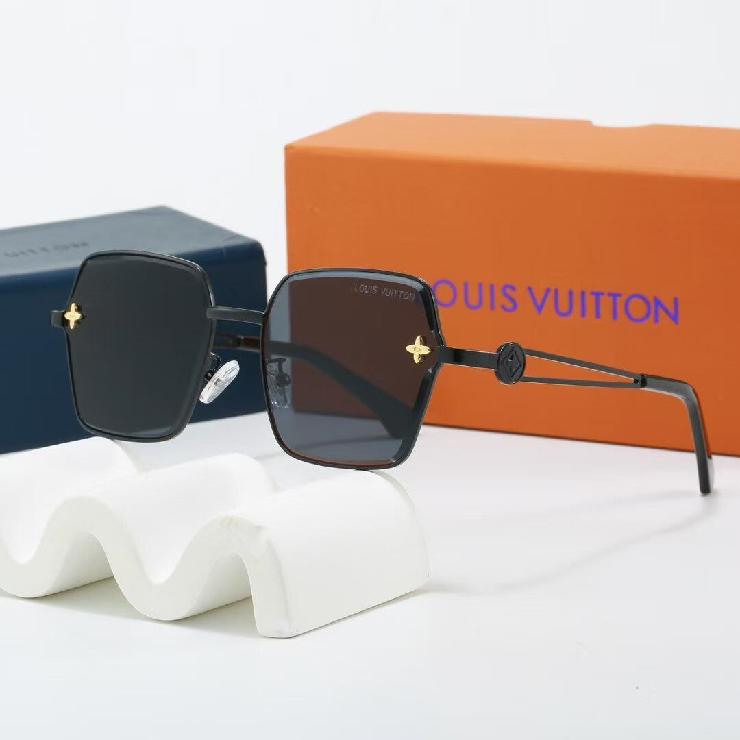 Metal Geometric Square Sunglasses with Monogram Details