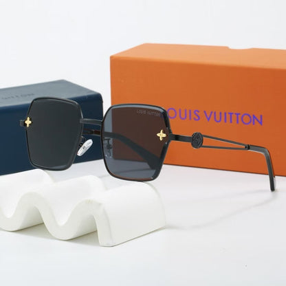Metal Geometric Square Sunglasses with Monogram Details