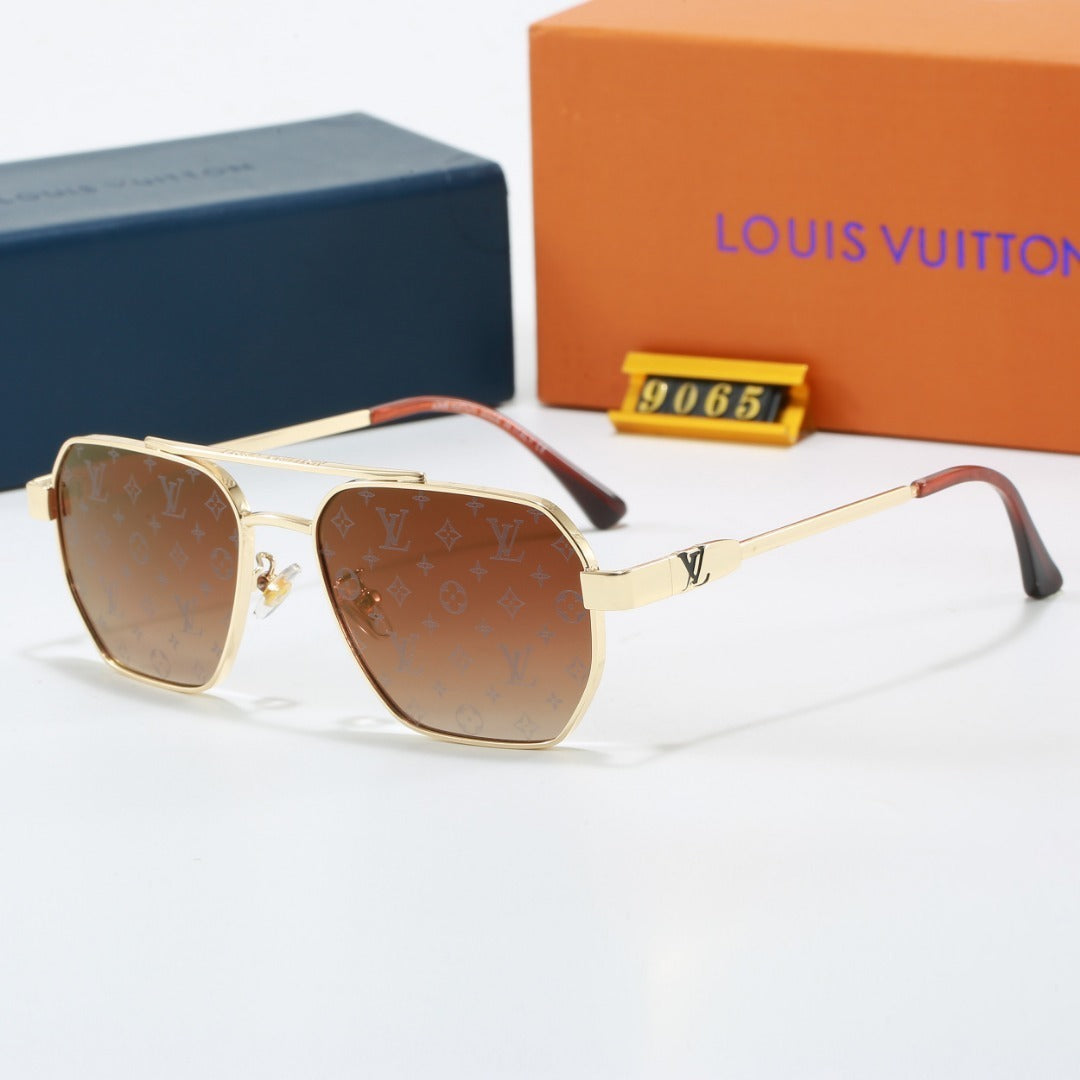 Metal Double Bridge Polygonal Sunglasses with Metal Logo  9065