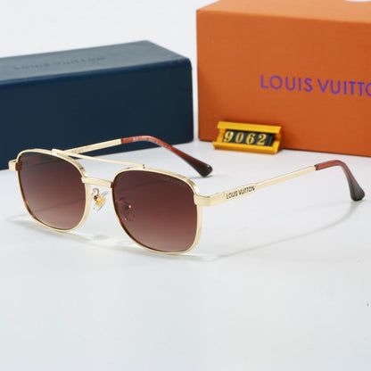 Metal Double Bridge Square Sunglasses with Monogram Temples  9062