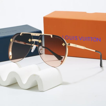 Metal Double Bridge Aviator Sunglasses with Monogram Details