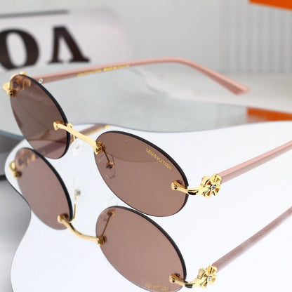 Rimless Oval Metal Temple Sunglasses 88093