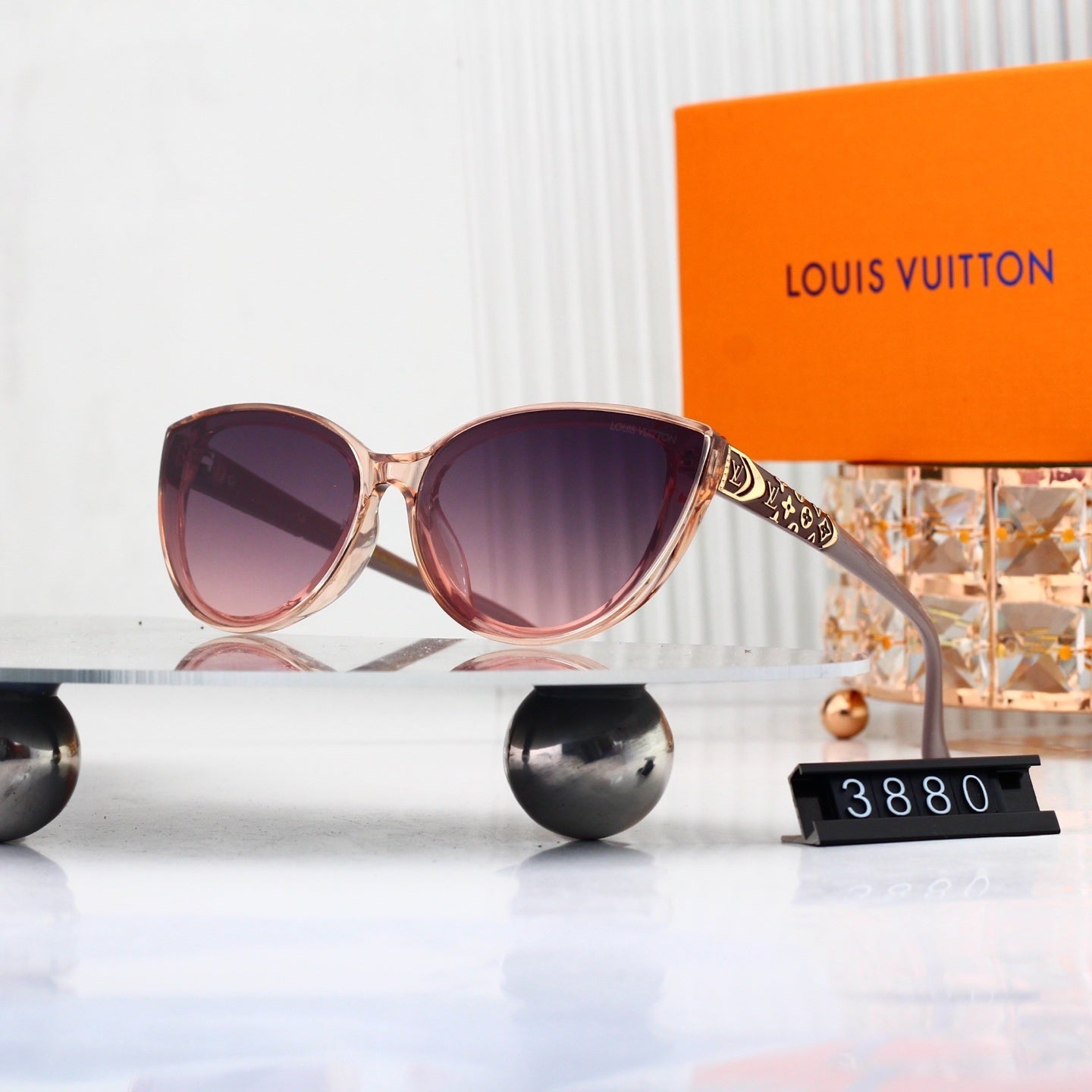 V-Logo Cat Eye Sunglasses with Monogram Temples (Model 3880)