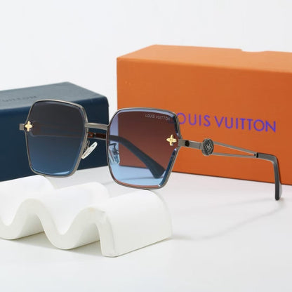 Metal Geometric Square Sunglasses with Monogram Details