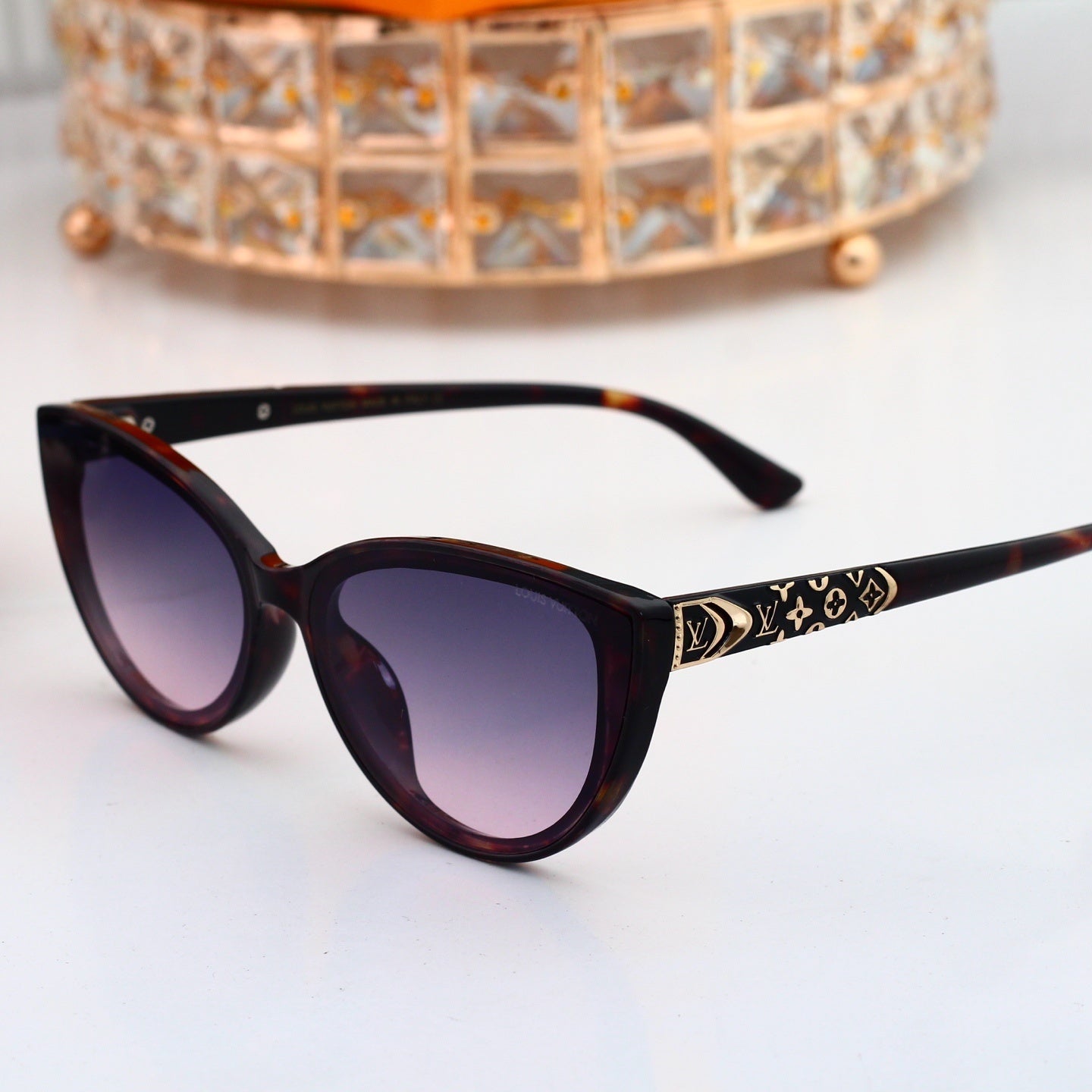 V-Logo Cat Eye Sunglasses with Monogram Temples (Model 3880)