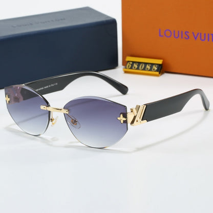 Rimless Cat-Eye Sunglasses with Side Metal Logo 68088