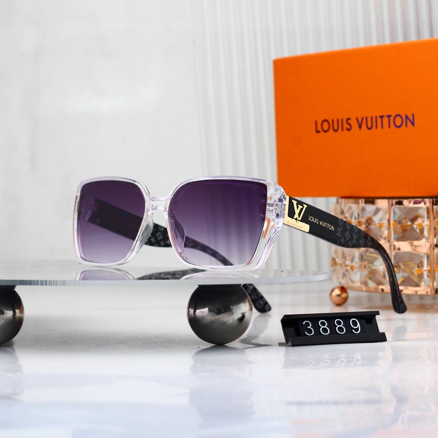 V-Logo Oversized Sunglasses with Monogram Temples (Model 3889)