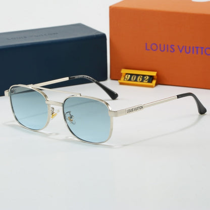 Metal Double Bridge Square Sunglasses with Monogram Temples  9062