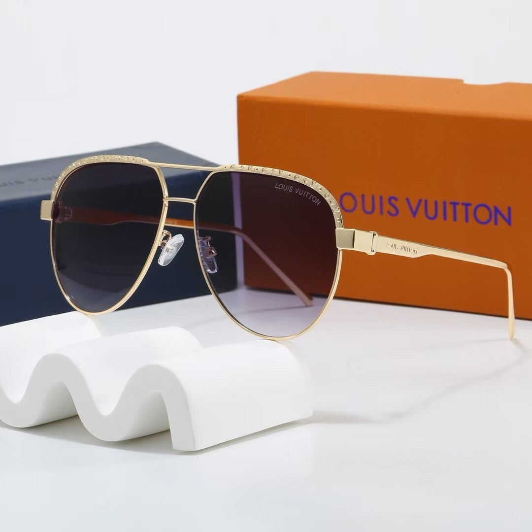 Metal Aviator Frame Decorated Sunglasses